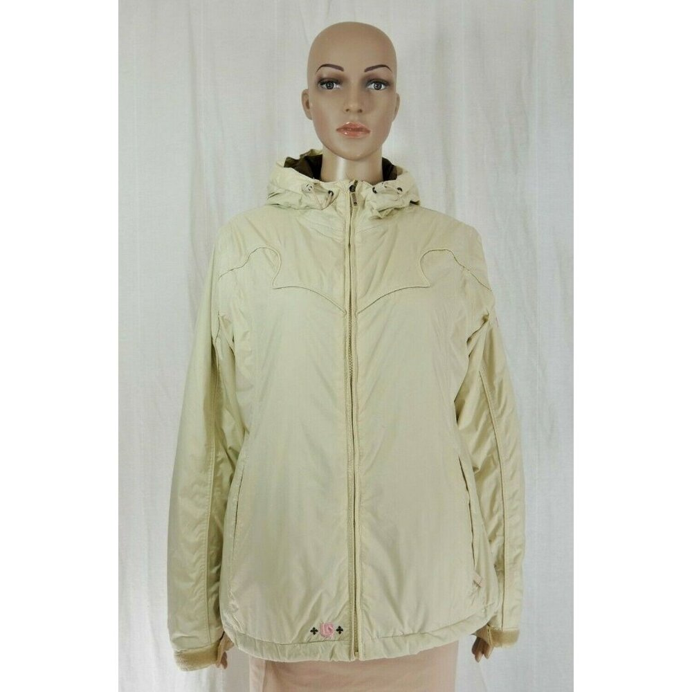 Burton Womens Cream Color Hooded Light Nylon Full Zip Snowboard Jacket Sz Medium